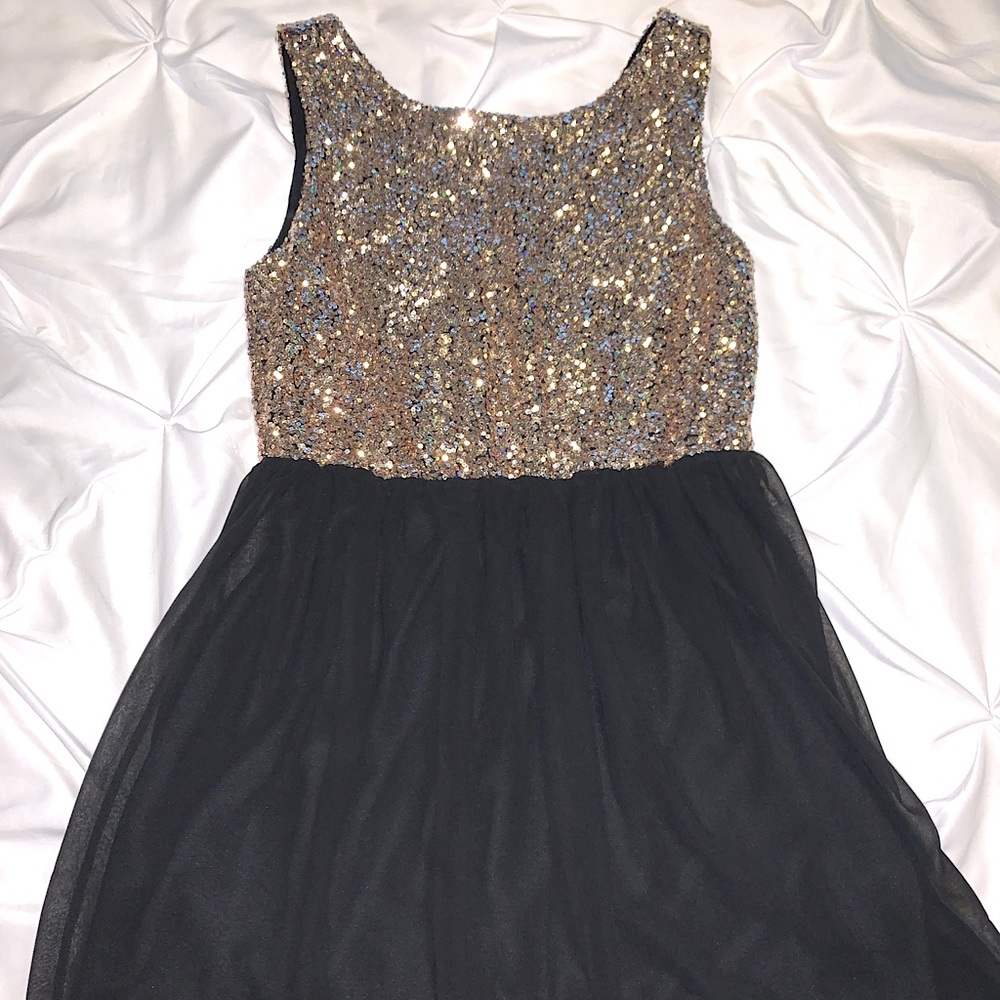 Gold sequin and black dress